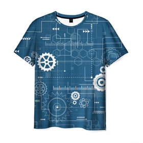 Мужская футболка 3D с принтом Механика в Екатеринбурге, 100% полиэфир | прямой крой, круглый вырез горловины, длина до линии бедер | детали | механизм | механик | схема | чертеж | шестеренки