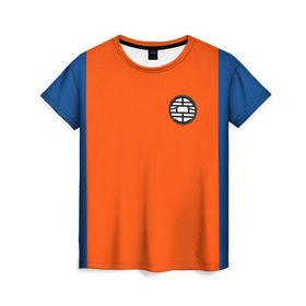 Женская футболка 3D с принтом GOKU EMBLEM в Екатеринбурге, 100% полиэфир ( синтетическое хлопкоподобное полотно) | прямой крой, круглый вырез горловины, длина до линии бедер | anime | goku | heroes | kamehameha | sugoi | super dragon ball | аниме | гоку | камехамеха