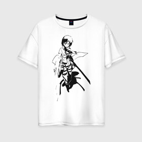 Женская футболка хлопок Oversize с принтом Mikasa Ackerman в Екатеринбурге, 100% хлопок | свободный крой, круглый ворот, спущенный рукав, длина до линии бедер
 | mikasa | микаса