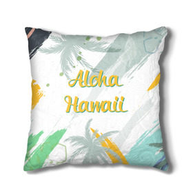 Подушка 3D с принтом Aloha Hawaii в Екатеринбурге, наволочка – 100% полиэстер, наполнитель – холлофайбер (легкий наполнитель, не вызывает аллергию). | состоит из подушки и наволочки. Наволочка на молнии, легко снимается для стирки | aloha | summer | sun | travel | гавайи | лето | путешествия