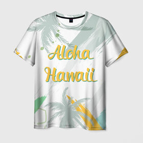 Мужская футболка 3D с принтом Aloha Hawaii в Екатеринбурге, 100% полиэфир | прямой крой, круглый вырез горловины, длина до линии бедер | Тематика изображения на принте: aloha | summer | sun | travel | гавайи | лето | путешествия