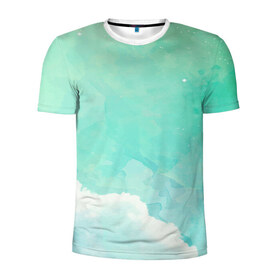 Мужская футболка 3D спортивная с принтом Облако в Екатеринбурге, 100% полиэстер с улучшенными характеристиками | приталенный силуэт, круглая горловина, широкие плечи, сужается к линии бедра | Тематика изображения на принте: абстракт | вектор | звезды | зеленый | красиво | небо | облако | синий | узор
