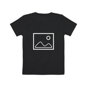 Детская футболка хлопок с принтом Ярлык картинки в Екатеринбурге, 100% хлопок | круглый вырез горловины, полуприлегающий силуэт, длина до линии бедер | геометрия | горы | картинка | квадрат | круг | минимализм | поле | рамка | солнце | ярлык