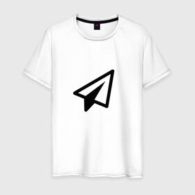 Мужская футболка хлопок с принтом Самолетик в Екатеринбурге, 100% хлопок | прямой крой, круглый вырез горловины, длина до линии бедер, слегка спущенное плечо. | геометрия | иконка | минимализм | самолетик | сообщение | треугольники | ярлык