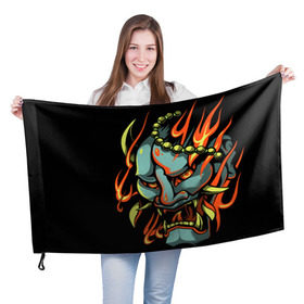 Флаг 3D с принтом Демон Они в Екатеринбурге, 100% полиэстер | плотность ткани — 95 г/м2, размер — 67 х 109 см. Принт наносится с одной стороны | demon | demons | japan | manga | oni | китай | манга | мифология