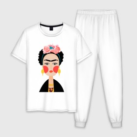 Мужская пижама хлопок с принтом Фрида Кало в Екатеринбурге, 100% хлопок | брюки и футболка прямого кроя, без карманов, на брюках мягкая резинка на поясе и по низу штанин
 | frida kahlo de rivera | фрида кало