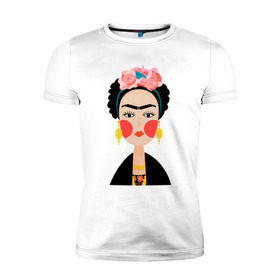Мужская футболка премиум с принтом Фрида Кало в Екатеринбурге, 92% хлопок, 8% лайкра | приталенный силуэт, круглый вырез ворота, длина до линии бедра, короткий рукав | frida kahlo de rivera | фрида кало