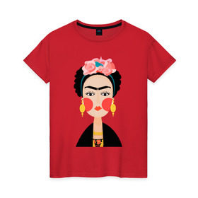 Женская футболка хлопок с принтом Фрида Кало в Екатеринбурге, 100% хлопок | прямой крой, круглый вырез горловины, длина до линии бедер, слегка спущенное плечо | frida kahlo de rivera | фрида кало