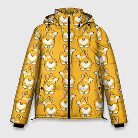 Мужская зимняя куртка 3D с принтом Корги Паттерн в Екатеринбурге, верх — 100% полиэстер; подкладка — 100% полиэстер; утеплитель — 100% полиэстер | длина ниже бедра, свободный силуэт Оверсайз. Есть воротник-стойка, отстегивающийся капюшон и ветрозащитная планка. 

Боковые карманы с листочкой на кнопках и внутренний карман на молнии. | друг человека | мимими | оранжевый | пес | попка | собака