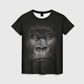 Женская футболка 3D с принтом Горилла 3D в Екатеринбурге, 100% полиэфир ( синтетическое хлопкоподобное полотно) | прямой крой, круглый вырез горловины, длина до линии бедер | горилла | животные | обезьянка