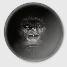 Значок с принтом Горилла 3D в Екатеринбурге,  металл | круглая форма, металлическая застежка в виде булавки | горилла | животные | обезьянка