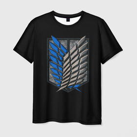 Мужская футболка 3D с принтом Атака Титанов / Сталь в Екатеринбурге, 100% полиэфир | прямой крой, круглый вырез горловины, длина до линии бедер | attack | on | titan | wings | аккерман | аниме | армин | атака | гвардия | крылья | леви | легион | микаса | свободы | сталь | стационарная | титанов | эмблема | эрен