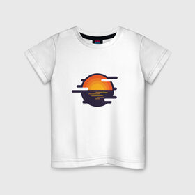 Детская футболка хлопок с принтом Морской закат в Екатеринбурге, 100% хлопок | круглый вырез горловины, полуприлегающий силуэт, длина до линии бедер | волны | восход | геометрия | закат | минимализм | море | отражение | солнце
