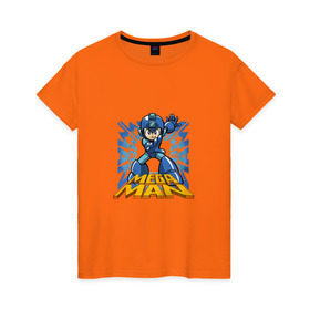 Женская футболка хлопок с принтом Megaman в Екатеринбурге, 100% хлопок | прямой крой, круглый вырез горловины, длина до линии бедер, слегка спущенное плечо | 