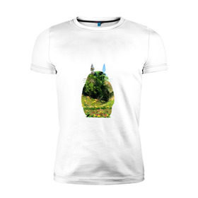 Мужская футболка премиум с принтом Тоторо в Екатеринбурге, 92% хлопок, 8% лайкра | приталенный силуэт, круглый вырез ворота, длина до линии бедра, короткий рукав | art | hayao miyazaki | mei kusakabe | tonari no totoro | берлога | лапа | лес | мой сосед тоторо | хаяо миядзаки