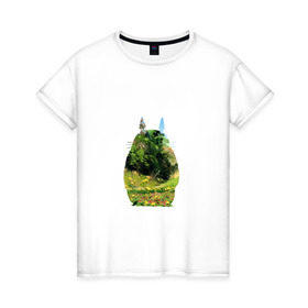 Женская футболка хлопок с принтом Тоторо в Екатеринбурге, 100% хлопок | прямой крой, круглый вырез горловины, длина до линии бедер, слегка спущенное плечо | art | hayao miyazaki | mei kusakabe | tonari no totoro | берлога | лапа | лес | мой сосед тоторо | хаяо миядзаки