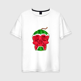 Женская футболка хлопок Oversize с принтом Арбузный Череп в Екатеринбурге, 100% хлопок | свободный крой, круглый ворот, спущенный рукав, длина до линии бедер
 | арбуз | вкусняшка | лето | скелет | фрукт