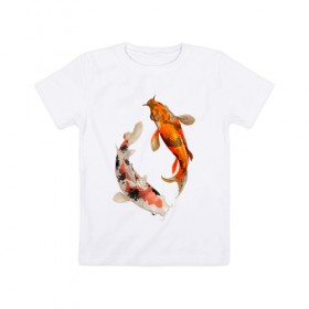Детская футболка хлопок с принтом Инь-Ян в Екатеринбурге, 100% хлопок | круглый вырез горловины, полуприлегающий силуэт, длина до линии бедер | арт | вода | знаки | золото | инь ян | магия | рыбы | символы | сом
