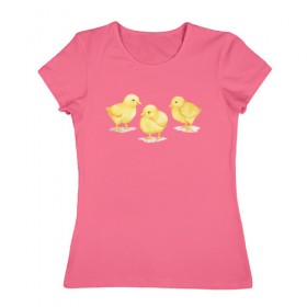 Женская футболка хлопок с принтом Цыплята в Екатеринбурге, 100% хлопок | прямой крой, круглый вырез горловины, длина до линии бедер, слегка спущенное плечо | животные | курица | мими | прелесть | птицы | утки | цыпа | цыплята