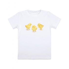 Детская футболка хлопок с принтом Цыплята в Екатеринбурге, 100% хлопок | круглый вырез горловины, полуприлегающий силуэт, длина до линии бедер | животные | курица | мими | прелесть | птицы | утки | цыпа | цыплята