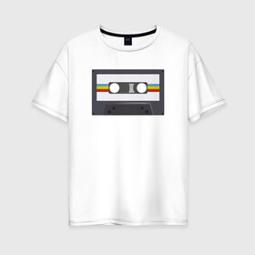 Женская футболка хлопок Oversize с принтом Компакт-кассета в Екатеринбурге, 100% хлопок | свободный крой, круглый ворот, спущенный рукав, длина до линии бедер
 | 90 е | арт | аудиокассета | дизайн | компакт кассета | магнитола | музыка | ретро