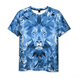 Мужская футболка 3D с принтом Сине-бело-голубой лев в Екатеринбурге, 100% полиэфир | прямой крой, круглый вырез горловины, длина до линии бедер | fczp | spb | zenit | белый | геометрия | зенит | питер | санкт петербург | синий | спб | треугольники