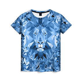 Женская футболка 3D с принтом Сине-бело-голубой лев в Екатеринбурге, 100% полиэфир ( синтетическое хлопкоподобное полотно) | прямой крой, круглый вырез горловины, длина до линии бедер | fczp | spb | zenit | белый | геометрия | зенит | питер | санкт петербург | синий | спб | треугольники