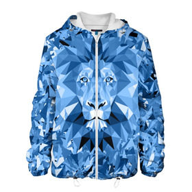 Мужская куртка 3D с принтом Сине-бело-голубой лев в Екатеринбурге, ткань верха — 100% полиэстер, подклад — флис | прямой крой, подол и капюшон оформлены резинкой с фиксаторами, два кармана без застежек по бокам, один большой потайной карман на груди. Карман на груди застегивается на липучку | fczp | spb | zenit | белый | геометрия | зенит | питер | санкт петербург | синий | спб | треугольники