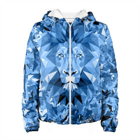 Женская куртка 3D с принтом Сине-бело-голубой лев в Екатеринбурге, ткань верха — 100% полиэстер, подклад — флис | прямой крой, подол и капюшон оформлены резинкой с фиксаторами, два кармана без застежек по бокам, один большой потайной карман на груди. Карман на груди застегивается на липучку | fczp | spb | zenit | белый | геометрия | зенит | питер | санкт петербург | синий | спб | треугольники