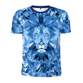 Мужская футболка 3D спортивная с принтом Сине-бело-голубой лев в Екатеринбурге, 100% полиэстер с улучшенными характеристиками | приталенный силуэт, круглая горловина, широкие плечи, сужается к линии бедра | Тематика изображения на принте: fczp | spb | zenit | белый | геометрия | зенит | питер | санкт петербург | синий | спб | треугольники