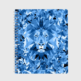 Тетрадь с принтом Сине-бело-голубой лев в Екатеринбурге, 100% бумага | 48 листов, плотность листов — 60 г/м2, плотность картонной обложки — 250 г/м2. Листы скреплены сбоку удобной пружинной спиралью. Уголки страниц и обложки скругленные. Цвет линий — светло-серый
 | Тематика изображения на принте: fczp | spb | zenit | белый | геометрия | зенит | питер | санкт петербург | синий | спб | треугольники