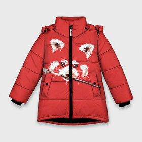 Зимняя куртка для девочек 3D с принтом Красная панда в Екатеринбурге, ткань верха — 100% полиэстер; подклад — 100% полиэстер, утеплитель — 100% полиэстер. | длина ниже бедра, удлиненная спинка, воротник стойка и отстегивающийся капюшон. Есть боковые карманы с листочкой на кнопках, утяжки по низу изделия и внутренний карман на молнии. 

Предусмотрены светоотражающий принт на спинке, радужный светоотражающий элемент на пуллере молнии и на резинке для утяжки. | енот | кисть | лиса | малая панда | художник