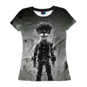 Женская футболка 3D с принтом Mob Psycho в Екатеринбурге, 100% полиэфир ( синтетическое хлопкоподобное полотно) | прямой крой, круглый вырез горловины, длина до линии бедер | anime | mob psycho 100 | shigeo kageyama | аниме | моб психо 100