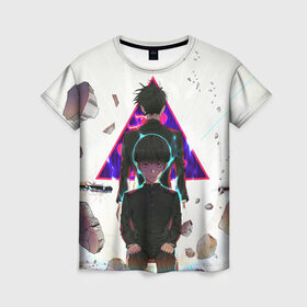 Женская футболка 3D с принтом Моб Психо 100 в Екатеринбурге, 100% полиэфир ( синтетическое хлопкоподобное полотно) | прямой крой, круглый вырез горловины, длина до линии бедер | anime | mob psycho 100 | shigeo kageyama | аниме | моб психо 100