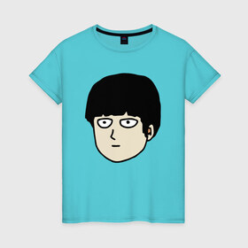 Женская футболка хлопок с принтом Моб в Екатеринбурге, 100% хлопок | прямой крой, круглый вырез горловины, длина до линии бедер, слегка спущенное плечо | anime | mob psycho 100 | shigeo kageyama | аниме | моб психо 100