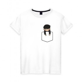 Женская футболка хлопок с принтом Моб в кармане в Екатеринбурге, 100% хлопок | прямой крой, круглый вырез горловины, длина до линии бедер, слегка спущенное плечо | anime | mob psycho 100 | shigeo kageyama | аниме | моб психо 100