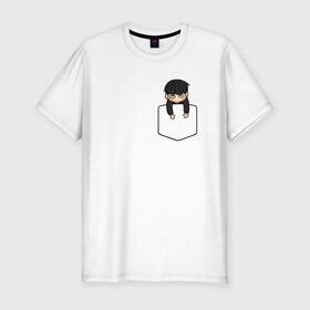Мужская футболка премиум с принтом Моб в кармане в Екатеринбурге, 92% хлопок, 8% лайкра | приталенный силуэт, круглый вырез ворота, длина до линии бедра, короткий рукав | anime | mob psycho 100 | shigeo kageyama | аниме | моб психо 100
