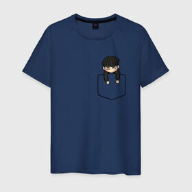 Мужская футболка хлопок с принтом Моб в кармане в Екатеринбурге, 100% хлопок | прямой крой, круглый вырез горловины, длина до линии бедер, слегка спущенное плечо. | anime | mob psycho 100 | shigeo kageyama | аниме | моб психо 100