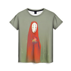 Женская футболка 3D с принтом Унесенные призраками в Екатеринбурге, 100% полиэфир ( синтетическое хлопкоподобное полотно) | прямой крой, круглый вырез горловины, длина до линии бедер | Тематика изображения на принте: spirited away | аниме | безликий | унесённые призраками | хаяо миядзаки