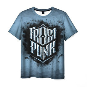 Мужская футболка 3D с принтом Frostpunk Logo в Екатеринбурге, 100% полиэфир | прямой крой, круглый вырез горловины, длина до линии бедер | frost punk | frostpunk | фрост панк | фростпанк