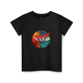 Детская футболка хлопок с принтом Nasa Space в Екатеринбурге, 100% хлопок | круглый вырез горловины, полуприлегающий силуэт, длина до линии бедер | америка | астронавт | звезды | космонавт | космос | логотип | наса | сша