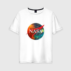 Женская футболка хлопок Oversize с принтом Nasa Space в Екатеринбурге, 100% хлопок | свободный крой, круглый ворот, спущенный рукав, длина до линии бедер
 | америка | астронавт | звезды | космонавт | космос | логотип | наса | сша