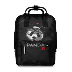 Женский рюкзак 3D с принтом Cygo - panda E в Екатеринбурге, 100% полиэстер | лямки с регулируемой длиной, сверху ручки, чтобы рюкзак нести как сумку. Основное отделение закрывается на молнию, как и внешний карман. Внутри два дополнительных кармана, один из которых закрывается на молнию. По бокам два дополнительных кармашка, куда поместится маленькая бутылочка
 | Тематика изображения на принте: cygo | panda e | rap | бандана | гепард | голова | леонид вакальчук | медведь | мы бежим с тобой как будто от гепарда | надпись | панда е | реп | репер | рэп | рэпер | сайго | суго | цуго