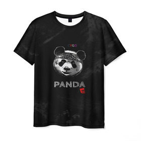 Мужская футболка 3D с принтом Cygo - panda E в Екатеринбурге, 100% полиэфир | прямой крой, круглый вырез горловины, длина до линии бедер | Тематика изображения на принте: cygo | panda e | rap | бандана | гепард | голова | леонид вакальчук | медведь | мы бежим с тобой как будто от гепарда | надпись | панда е | реп | репер | рэп | рэпер | сайго | суго | цуго