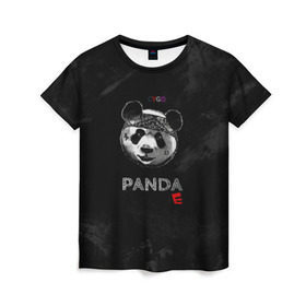 Женская футболка 3D с принтом Cygo - panda E в Екатеринбурге, 100% полиэфир ( синтетическое хлопкоподобное полотно) | прямой крой, круглый вырез горловины, длина до линии бедер | cygo | panda e | rap | бандана | гепард | голова | леонид вакальчук | медведь | мы бежим с тобой как будто от гепарда | надпись | панда е | реп | репер | рэп | рэпер | сайго | суго | цуго