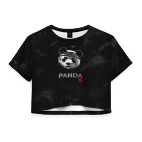 Женская футболка 3D укороченная с принтом Cygo - panda E в Екатеринбурге, 100% полиэстер | круглая горловина, длина футболки до линии талии, рукава с отворотами | Тематика изображения на принте: cygo | panda e | rap | бандана | гепард | голова | леонид вакальчук | медведь | мы бежим с тобой как будто от гепарда | надпись | панда е | реп | репер | рэп | рэпер | сайго | суго | цуго