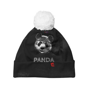 Шапка 3D c помпоном с принтом Cygo - panda E в Екатеринбурге, 100% полиэстер | универсальный размер, печать по всей поверхности изделия | cygo | panda e | rap | бандана | гепард | голова | леонид вакальчук | медведь | мы бежим с тобой как будто от гепарда | надпись | панда е | реп | репер | рэп | рэпер | сайго | суго | цуго