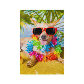Обложка для паспорта матовая кожа с принтом пляж в Екатеринбурге, натуральная матовая кожа | размер 19,3 х 13,7 см; прозрачные пластиковые крепления | sea | гавайи | лето | море | океан | отдых | очки | пляж | собака | той терьер