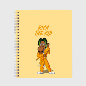 Тетрадь с принтом Rich The Kid в Екатеринбурге, 100% бумага | 48 листов, плотность листов — 60 г/м2, плотность картонной обложки — 250 г/м2. Листы скреплены сбоку удобной пружинной спиралью. Уголки страниц и обложки скругленные. Цвет линий — светло-серый
 | freshman | kid | plug | rap | rich | the | walk | богатый | волк | зе кид | инопланетянин | нло | плаг | ребенок | репер | рич | рэп | рэпер | фрешмен