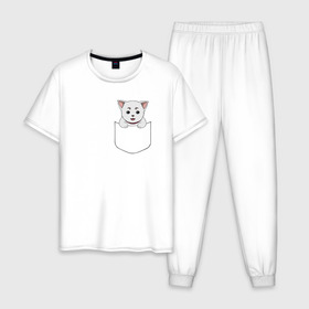 Мужская пижама хлопок с принтом Sadaharu Pocket в Екатеринбурге, 100% хлопок | брюки и футболка прямого кроя, без карманов, на брюках мягкая резинка на поясе и по низу штанин
 | anime | gin tama | gintama | аниме | гинтама